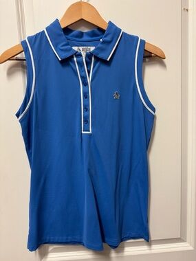 Original Penguin Blue Sleeveless Polo Tank with White Trim